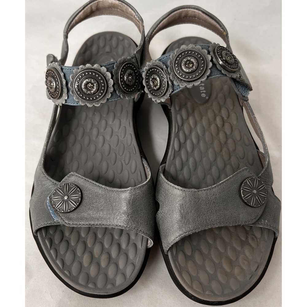 David Tate Womens 4W Gray Comfort Sandals Wide‎ Width Floral Concho Slingback